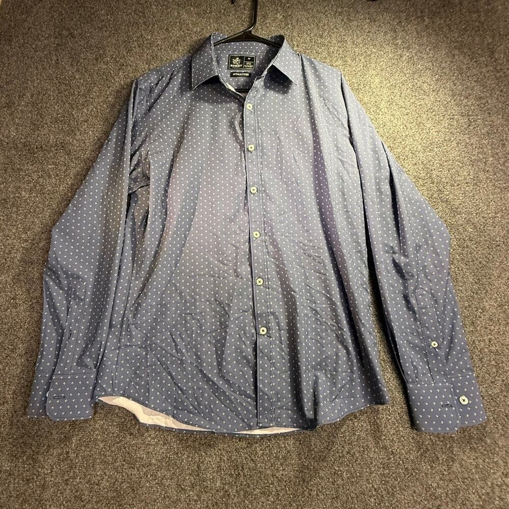 Rugby University Men's Blue Geometric Micro Print Long Sleeve Stretch Shirt M
